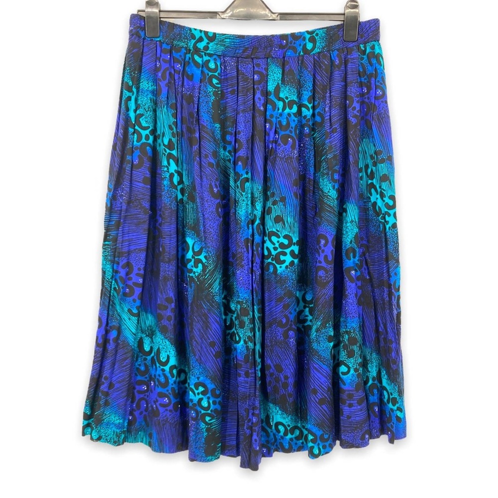 Jessica Cole 80s Blue Animal Print Pleated Skirt & Matching Triangle Scarf